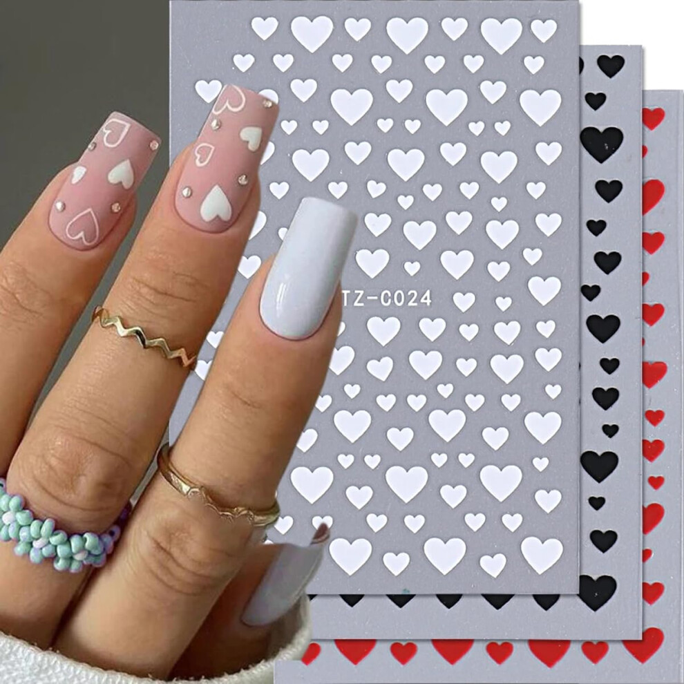 Valentine's Day Nail Stickers 3D Holographic Heart Decals Gold Red White Manicure Decorations 6PCS