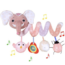 Pink Plush Spiral Baby Stroller Toy with Animals, Infant Car Seat Sensory Activity for Girls