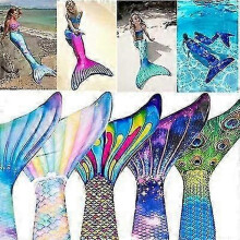 (Child 10, Gold) Adults Kids Reinforced Swimming Mermaid Tail – Monofin Included for Water Fun