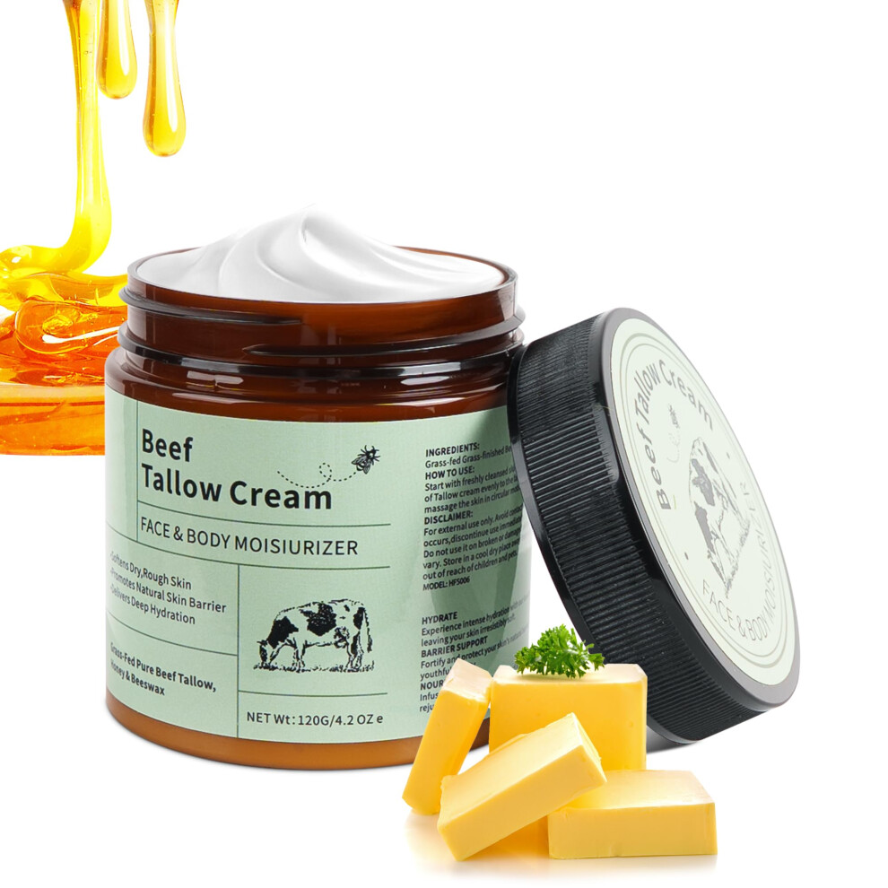 Grass Fed Beef Tallow Honey Balm for Skin Face and Body Deep Hydration Moisturizer 4.2oz