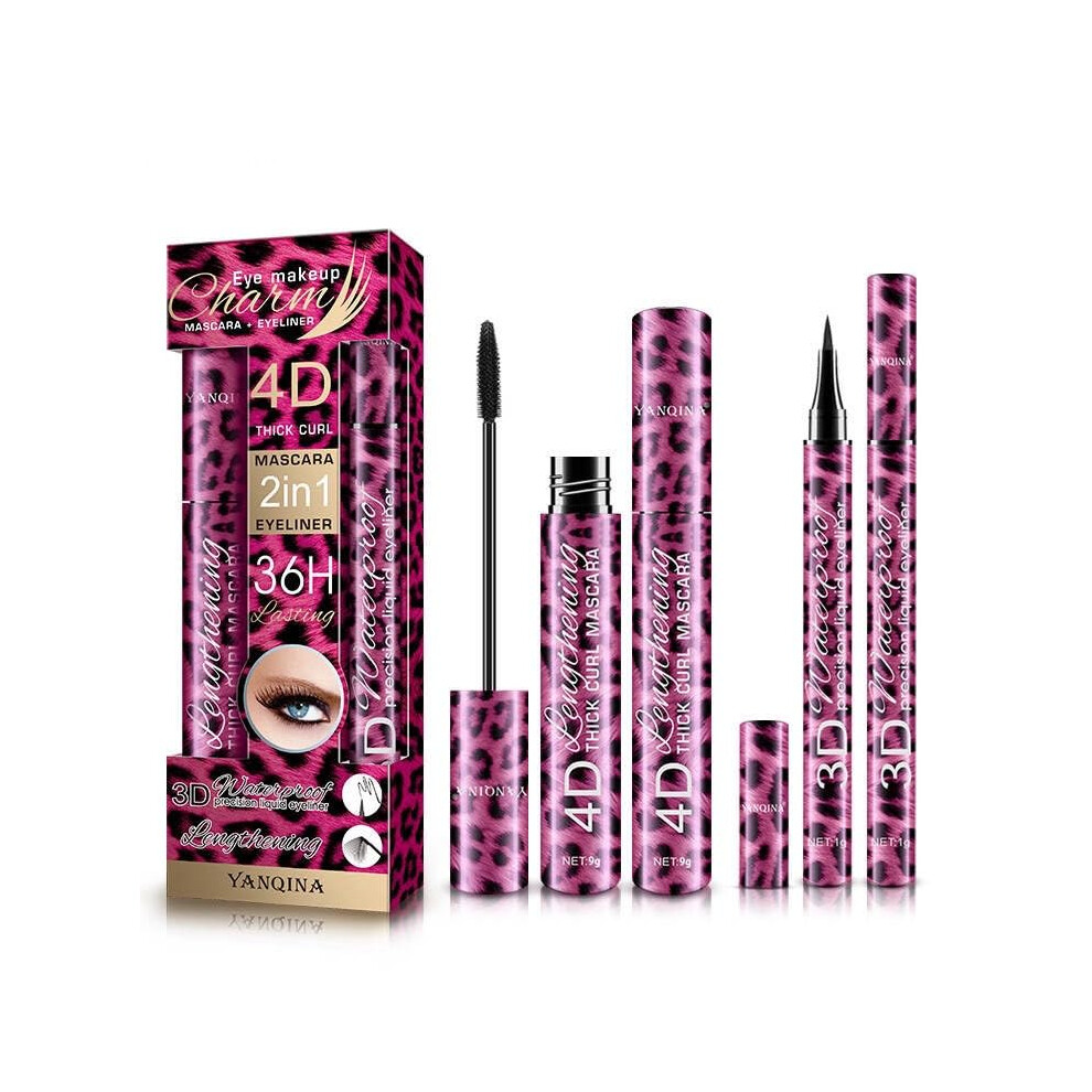 Mascara and Eyeliner Set 4D Silk Fiber Volume Waterproof Smudge Proof 2 in 1 Black