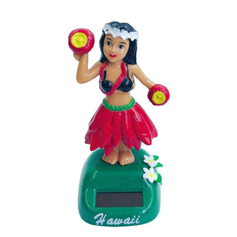 Solar Powe Dancing Hula Girl Dashboard Ornament Hawaiian Car Decoration Figurine Red 9174973082262