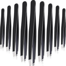 12 Pieces Stainless Steel Slant Tip Tweezers Precision Tweezers for Eyebrows (Black)