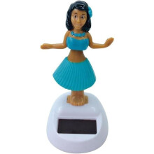 Blue Solar Powered Hula Girl Dashboard Bobblehead with Continuous Swinging Action for Car Interior