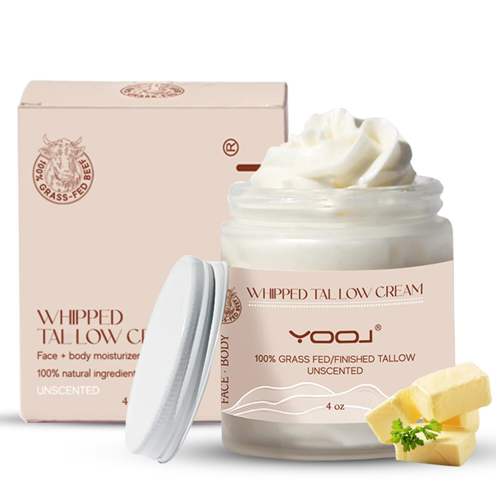 Cream Organic Grass Fed Beef Tallow Moisturizer Face And Body Unscented Whipped 4Oz