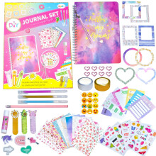 Girls Journal Kit with Scrapbooking Supplies, DIY Pink Diary Set for Kids Ages 4+, Stickers and Pens