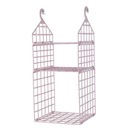 (Two Layer,Pink)Foldable Clothing Organizing Rack with Multi-Layer Hangable Clothes Finishing Basket for Hat Clothing