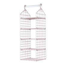 (Four Layer, Pink) Foldable Clothing Organizing Rack with Multi-Layer Hangable Clothes Finishing Basket for Hat Clothing
