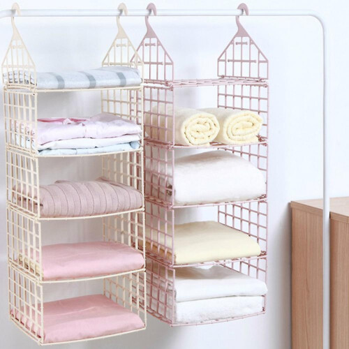 (5 Layer,White)Foldable Clothing Organizing Rack with Multi-Layer Hangable Clothes Finishing Basket for Hat Clothing 2