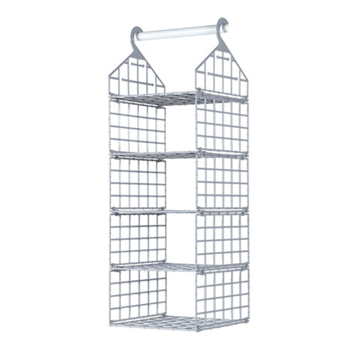 (Four Layer,Grey)Foldable Clothing Organizing Rack with Multi-Layer Hangable Clothes Finishing Basket for Hat Clothing
