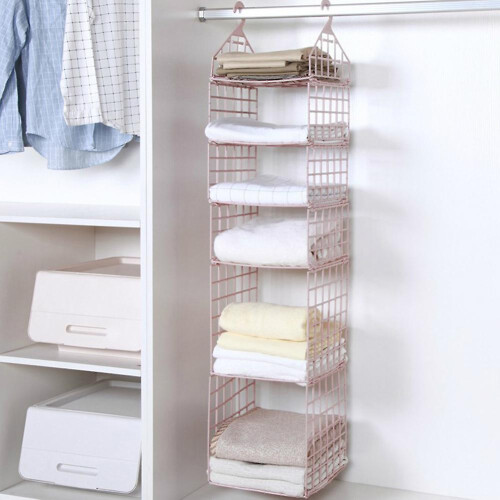(Two Layer,Grey)Foldable Clothing Organizing Rack with Multi-Layer Hangable Clothes Finishing Basket for Hat Clothing 2