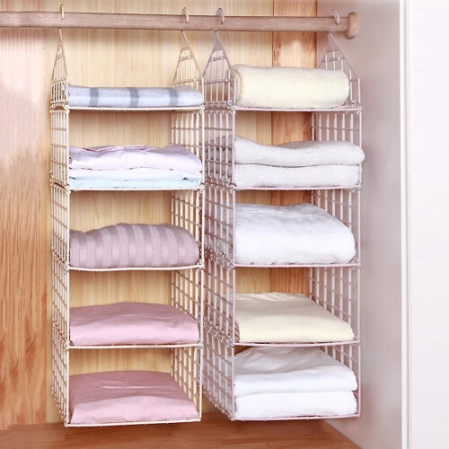 (Four Layer,Grey)Foldable Clothing Organizing Rack with Multi-Layer Hangable Clothes Finishing Basket for Hat Clothing 2