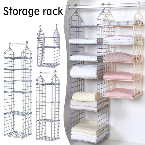 (Three Layers,White)Foldable Clothing Organizing Rack with Multi-Layer Hangable Clothes Finishing Basket for Hat Clothing 1