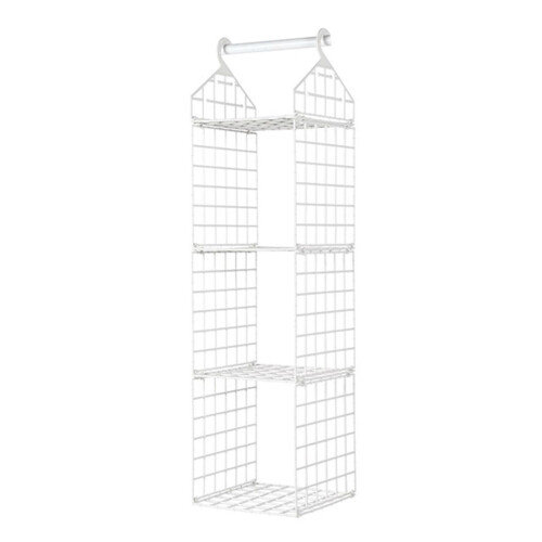 (Three Layers,White)Foldable Clothing Organizing Rack with Multi-Layer Hangable Clothes Finishing Basket for Hat Clothing