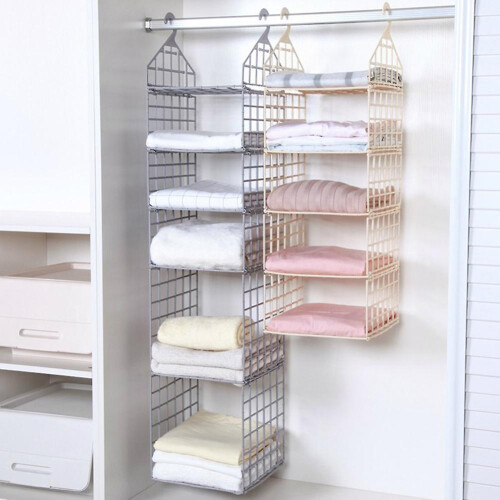 (Three Layers,White)Foldable Clothing Organizing Rack with Multi-Layer Hangable Clothes Finishing Basket for Hat Clothing 2