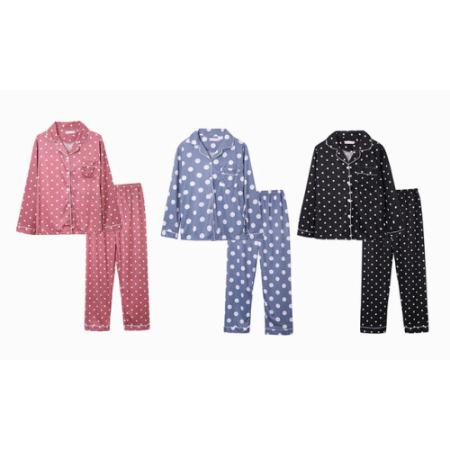 (XL, Black) Elegant Long Sleeve Polka Dot Pyjamas Set 