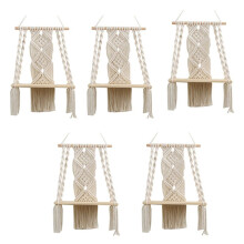 5X Boho Macrame Wall Hanging Shelf Handmade Woven Tassel Rack Wood Floating Storage Hanger for Home Wall Decor