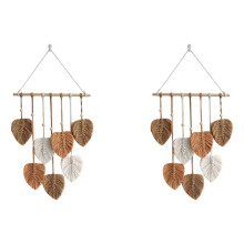 2X Blatt Makramee Wandbehang Boho Room Home Decor Gewebter ÄSthetischer Wandteppich Home Room Hochzeitsdekoration Khaki