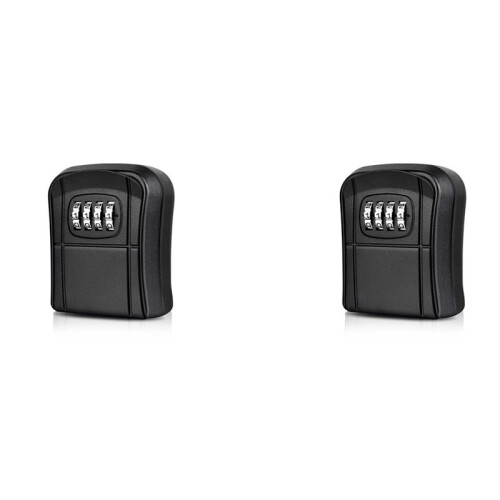 2X Key Box Wall Mounted  Key Safe Outdoor Key Box with Resettable 4-Digit Numeric Code Waterproof Key Box (Black)