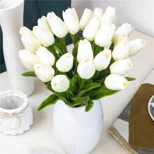 60 Stks Kunsttulpen Bloemen Real Touch Tulpen Nep Holland PU Tulp Boeket Latex Bloem Witte Tulp (Wit)