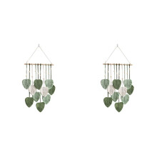 2X Blatt Makramee Wandbehang Boho Room Home Decor Gewebter ÄSthetischer Wandteppich Home Room Hochzeitsdekoration GrüN