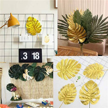 72Pcs Artificial Leaves Gold Leaves Golden Tropical Plants Leaves for Wedding Home DIY Decorations Supplies