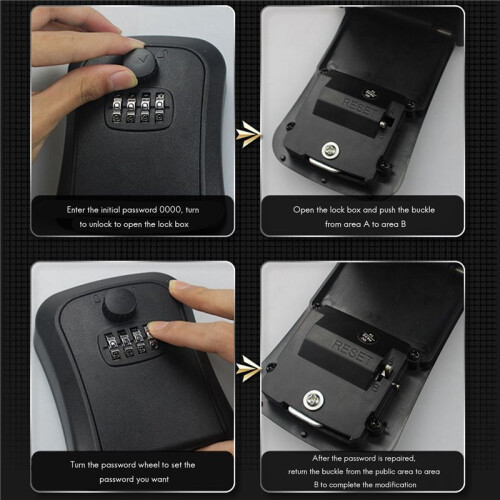 3X Key Lock Box, Wall-Mounted Zinc Alloy Key Box  4-Digit Combination Key Storage Lock Box 1
