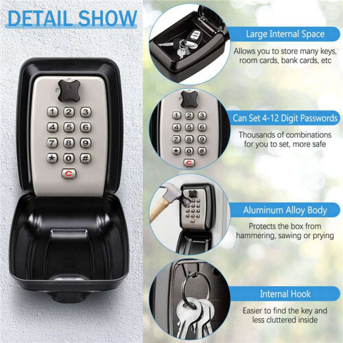3X Key Box Wall Mounted Large Key Box Secure Outdoor Key Box with 12 Code Rustproof  Heavy Duty Key 2