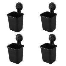 4 PC Suction Cup Toothbrush Cup Holder Rack Plastic Holder Toothpaste Storage Box for Kitchen Bathroom Toilet Black