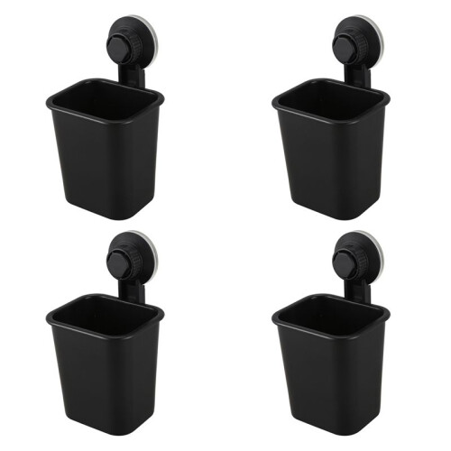 4 PC Suction Cup Toothbrush Cup Holder Rack Plastic Holder Toothpaste Storage Box for Kitchen Bathroom Toilet Black