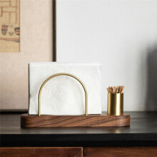 Solid Wood Semicircular Brass Paper Towel Holder Dining Table Kitchen Paper Holder Desktop Vertical Paper Towel Holder