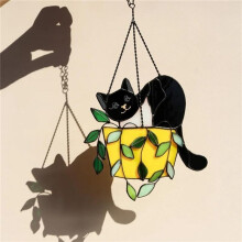 Cat in A Flowerpot Suncatcher Stained Glass Window Hangins, Crystal Suncatcher, Acrylic Suncatchers Kit, Wall Art A