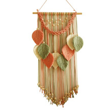 Multicolor Leaves Boho Hand Woven Macrame+Wooden Beads Crafts Wall Hanging Nordic Home Decoration Day B