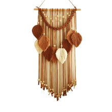 Multicolor Leaves Boho Hand Woven Macrame+Wooden Beads Crafts Wall Hanging Nordic Home Decoration Day A