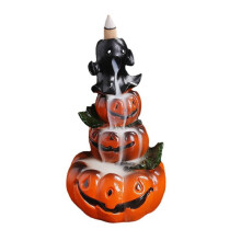 Resin Halloween Pumpkin Home Decor Ornament Waterfall Backflow Incense Burner Home Office Decorate (Without Incense)