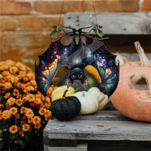 Halloween Bat Stained Glass Suncatcher Window Hanging Acrylic Wall Art Suncatcher Decoration Ghosts Festival Colorful,A