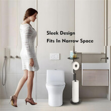 Black Toilet Paper Holder Stand with Shelf, Freestanding Toilet Paper Holder, Heavy Base No Tipping over for Bathroom