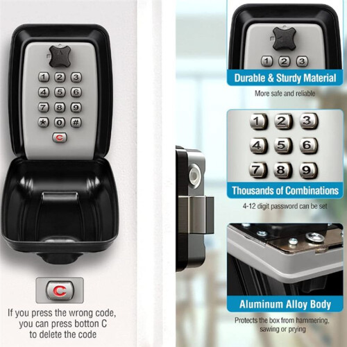 Key Box Wall Mounted Large Key Box Secure Waterproof Outdoor Key Box with 12 Code Rustproof  Heavy Duty Key 2