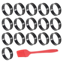 16er-Pack English-Muffin-Ringe, Crumpet-Ringe, Antihaftbeschichtet, Edelstahl, Doppelt Gerollt, Törtchenringe, Rund, Schwarz, 8 cm