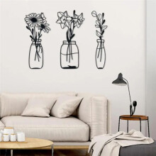 Metal Flower Wall Decor 3PCS Floral Wall Art Flower in Vase Wall Decoration Vase Flowers Interior Decor Art Wall Iron