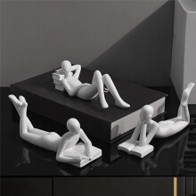 Nordic Reading Statue Resin Figurines Desktop Decor Sculpture Modern Art Ornament Home Office Decor White A