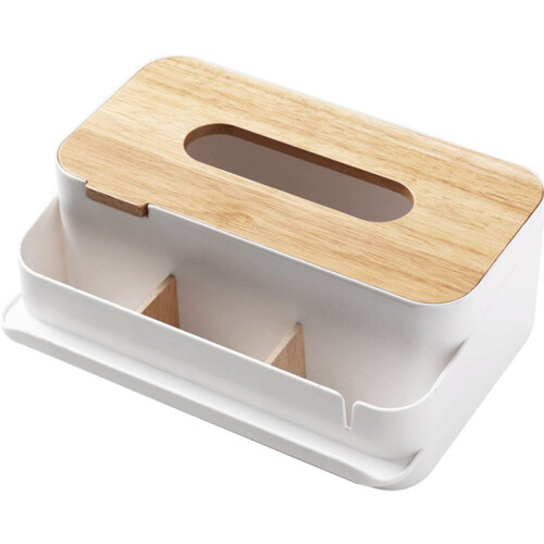 Multifunctional Tissue Box Tissue Bracket Distributor with Wooden Organizer Kitchen Bedroom Decoration