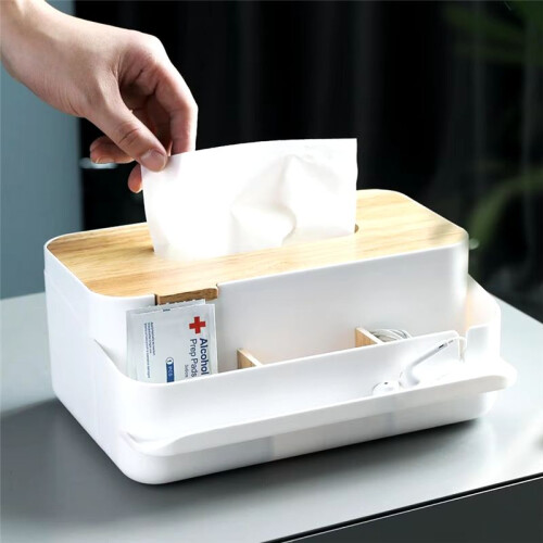 Multifunctional Tissue Box Tissue Bracket Distributor with Wooden Organizer Kitchen Bedroom Decoration 2