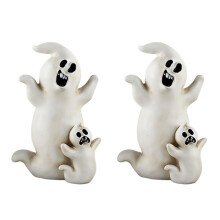Halloween Figurines Bookshelf Desk Decoration Resin Cat Statue Halloween Horror Atmosphere Decoration White