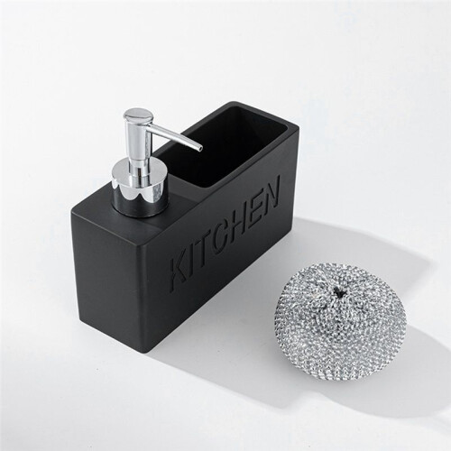 Kitchen Dish Soap Dispenser Storage Box Set Countertop Liquid Hand Refillable Bottle with Cleaning Sponge Holder 2