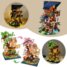 Tree House Building Kit with LED Ambient Lighting, Dual Color Foliage and Modular MultiLevel Design