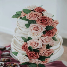 25PCS Artificial Roses Flowers Artificial Looking Roses Wedding Bouquets Centerpieces Bridal Shower Party Home Decor,E