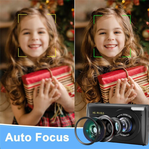 Câmera Digital, Câmera Infantil 4K para Fotografia, Câmera MP3 Player de 64MP, Tela IPS de 2,8 Polegadas, Foco AutomáTico (Preto) 1