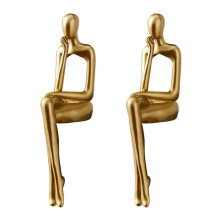 2X Denker Statue Abstrakte Figur Skulptur Kleine Ornamente Kunst Harz Statue zu Hause Gold Abstrakte Statue Büro Dekoration C