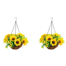 2X Artificial Hanging Flowers in Basket for Patio Lawn Garden Decor, for the Decoration of Outdoors and Indoors-Yellow